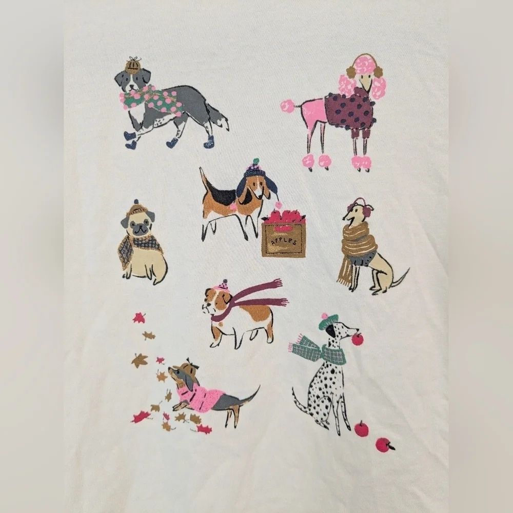 Crewcuts Girls 8-9 White Cotton Dogs Graphic Printed Long Sleeve Tee Fall